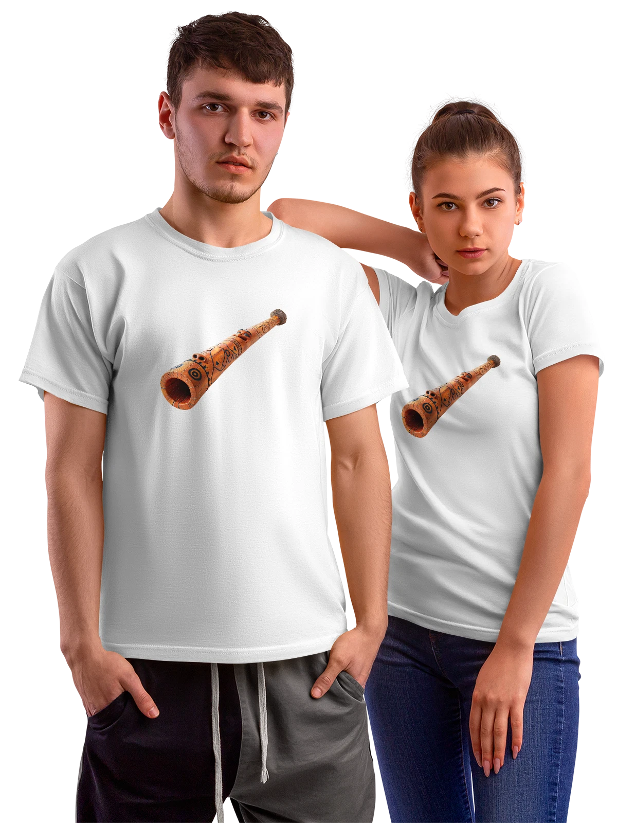 Футболка Деревянный диджериду с этническим орнаментом белая с принтом — музыкальный принт — Белая, фото 1