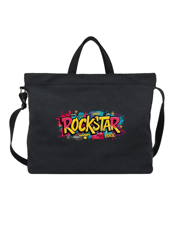 Сумка чёрная с принтом с надписью ROCKSTAR в граффити стиле — Чёрная, фото 1