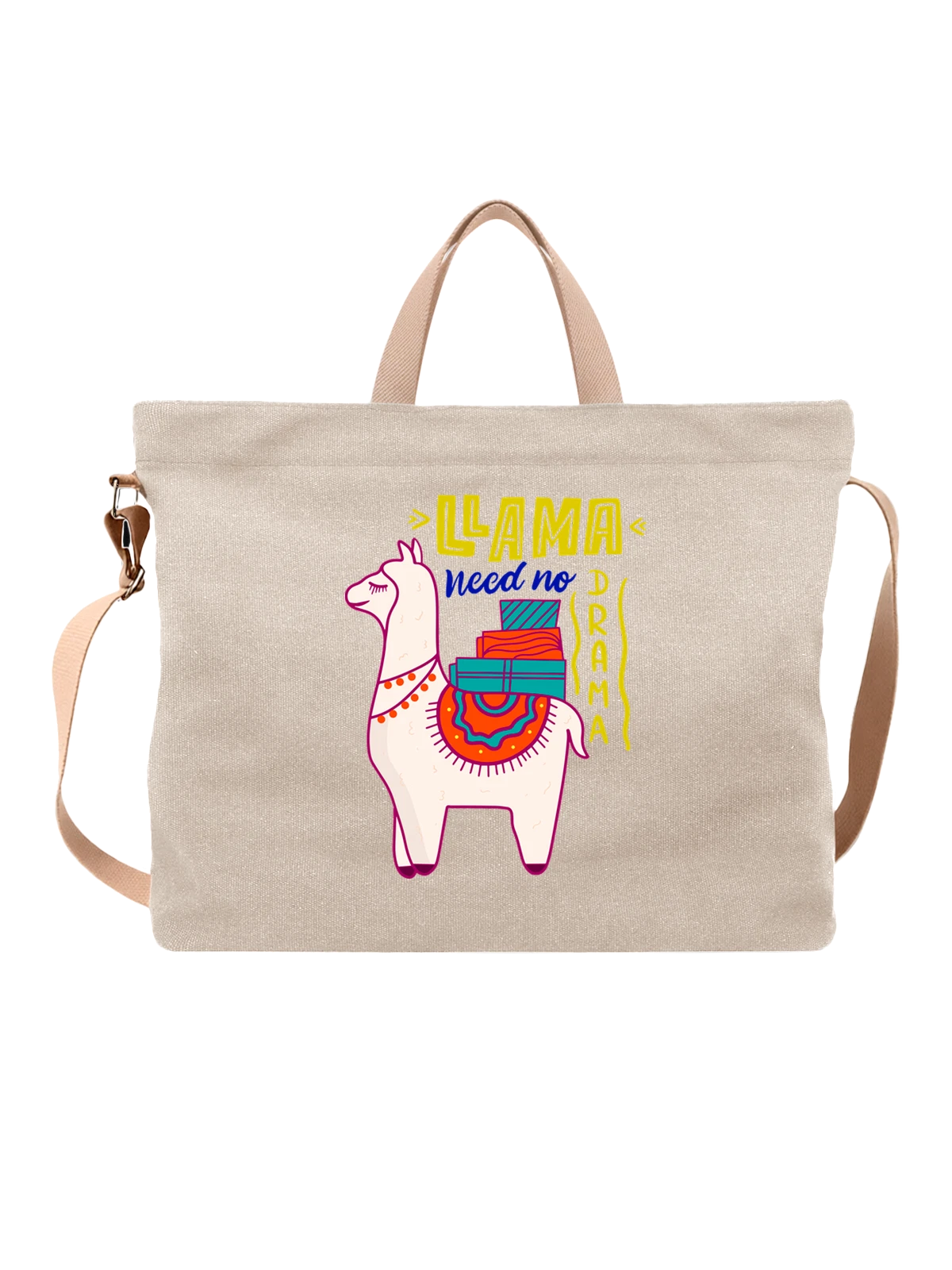 Сумка Лама lama need no drama белая с принтом — животный мир — Белая, фото 1