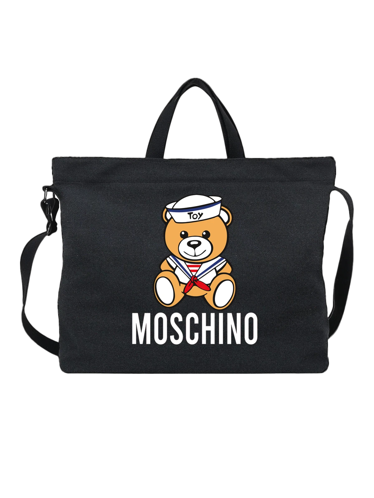 Сумка Moschino чёрная с принтом — цветной принт — Чёрная, фото 1