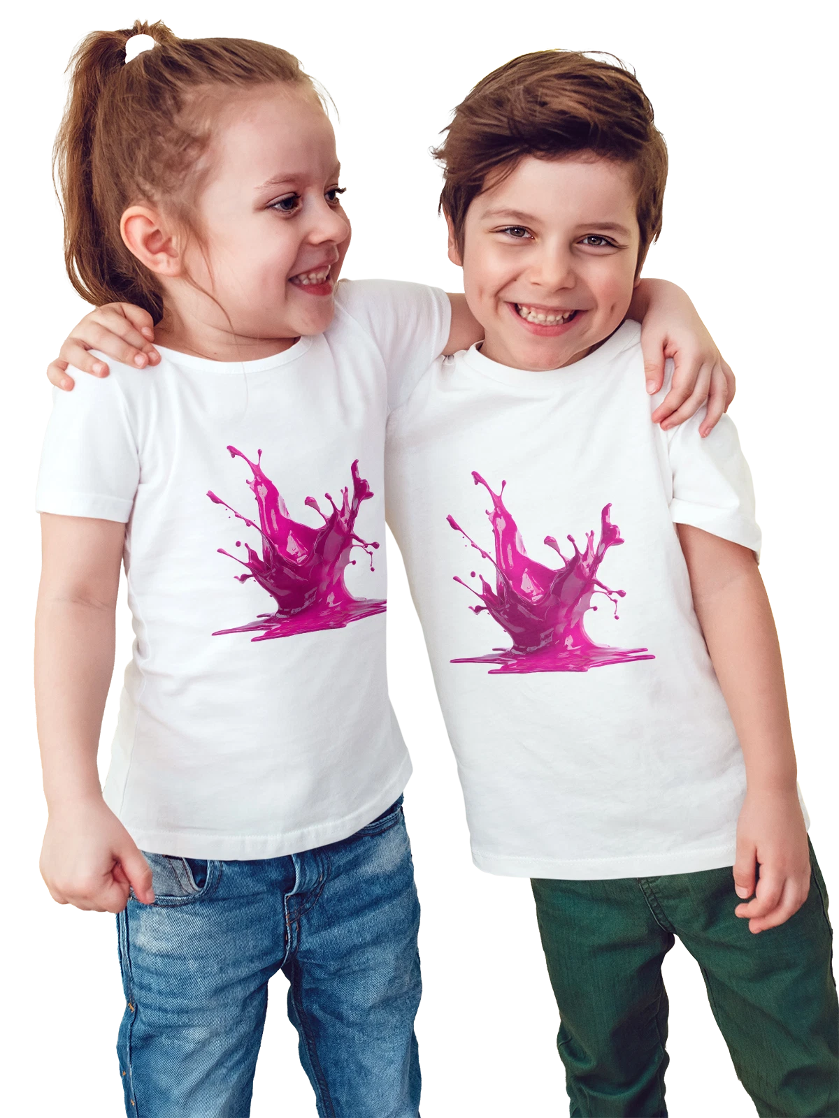 Футболка детская с абстрактным розовым взрывом краски белая с принтом — paint splash — Белая, фото 1