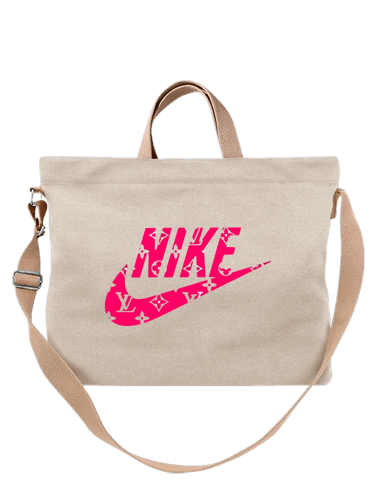 Сумка Nike с розовым логотипом и узором LV белая с принтом — розовый принт — Белая, фото 1