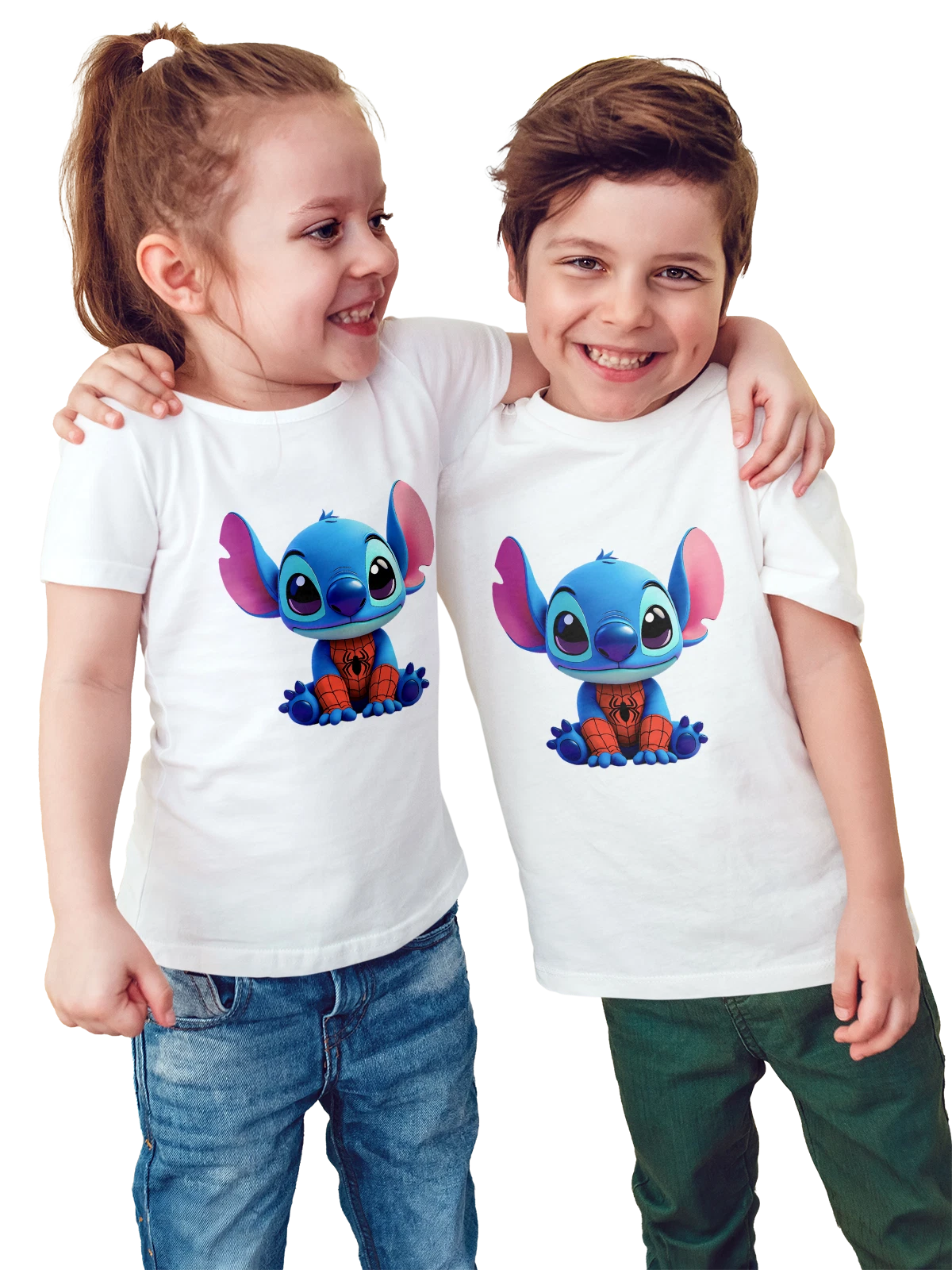 Футболка детская Стич Stitch Marvel Человек-паук мультфильм белая с принтом — инопланетный — Белая, фото 1