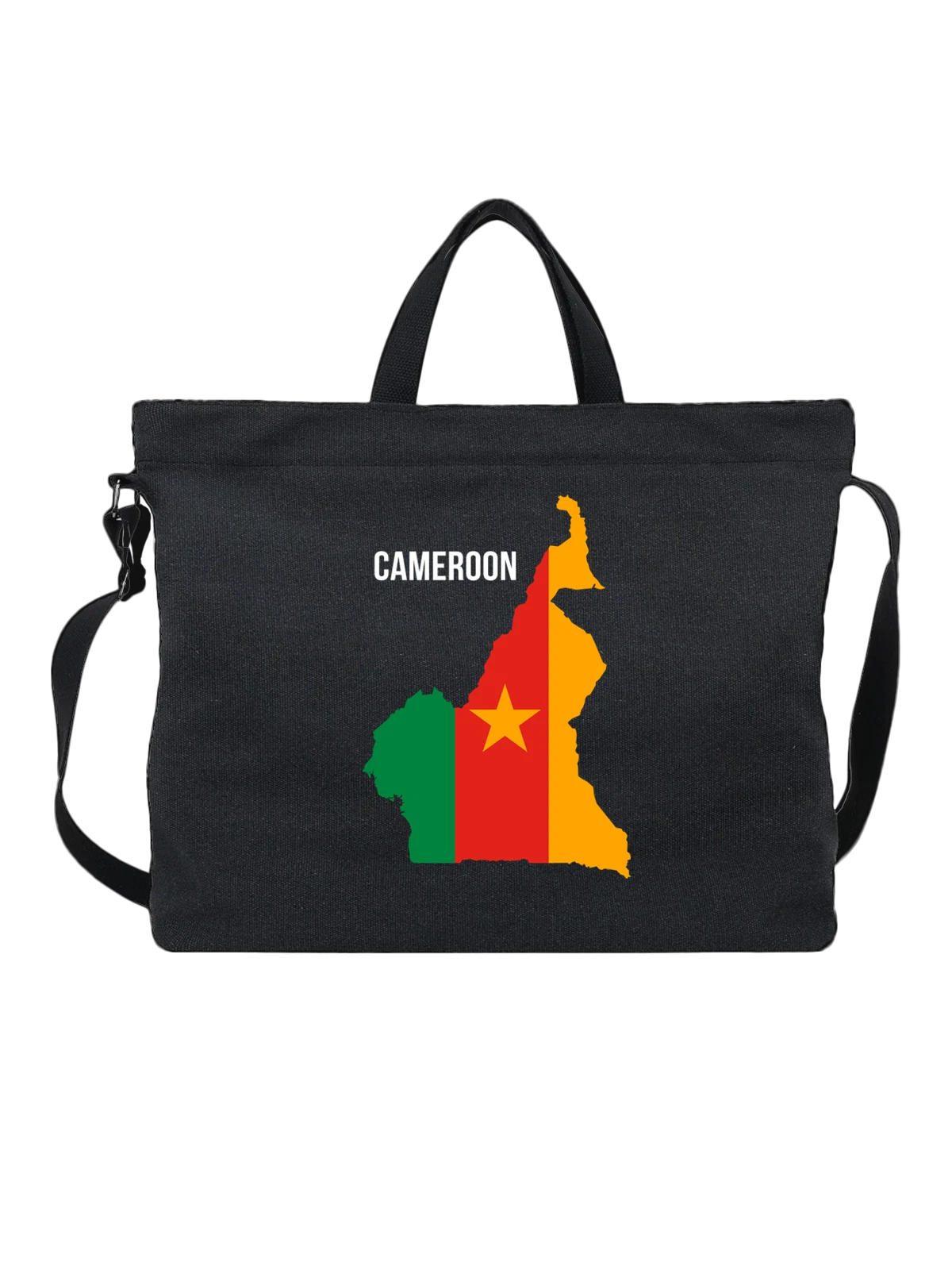 Сумка с флагом Камеруна Cameroon чёрная с принтом — национальная символика — Чёрная, фото 1