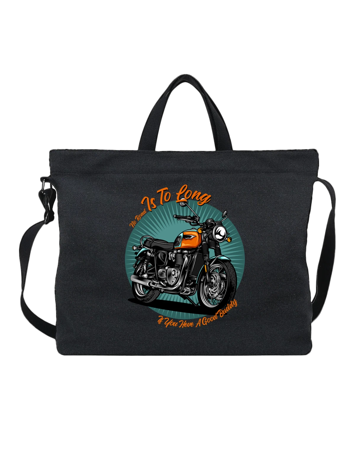 Сумка чёрная с принтом Классический мотоцикл Royal Enfield в ретро стиле — мототехника — Чёрная, фото 1