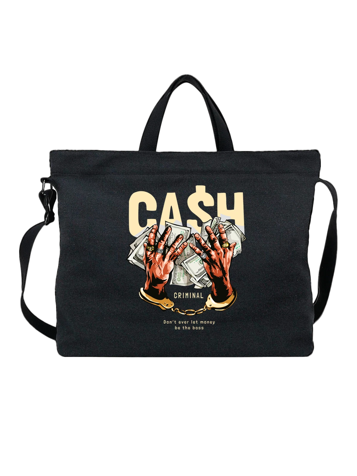 Сумка Руки с деньгами cash чёрная с принтом — подарок криптоэнтузиасту — Чёрная, фото 1