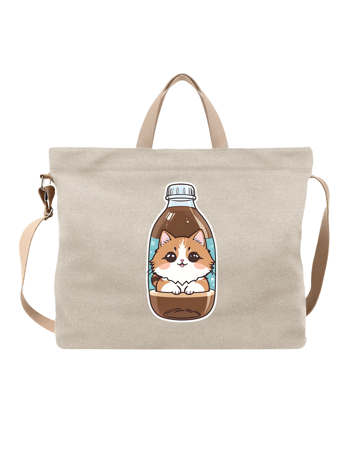 Сумка Милый котенок в бутылке белая с принтом — kawaii — Белая, фото 1