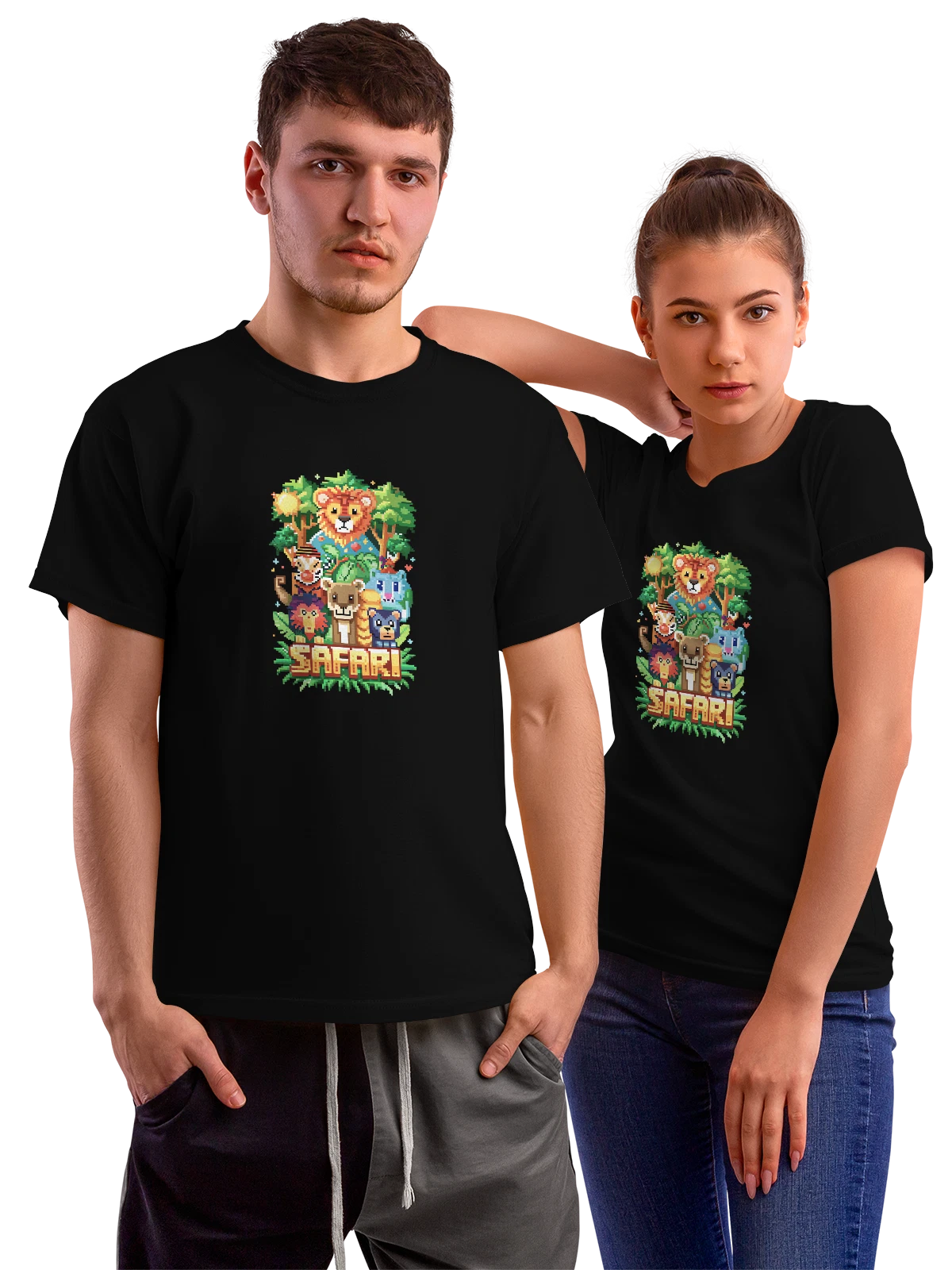 Футболка Сафари Safari мультфильм животные приключения чёрная с принтом — животные дикой природы — Чёрная, фото 1