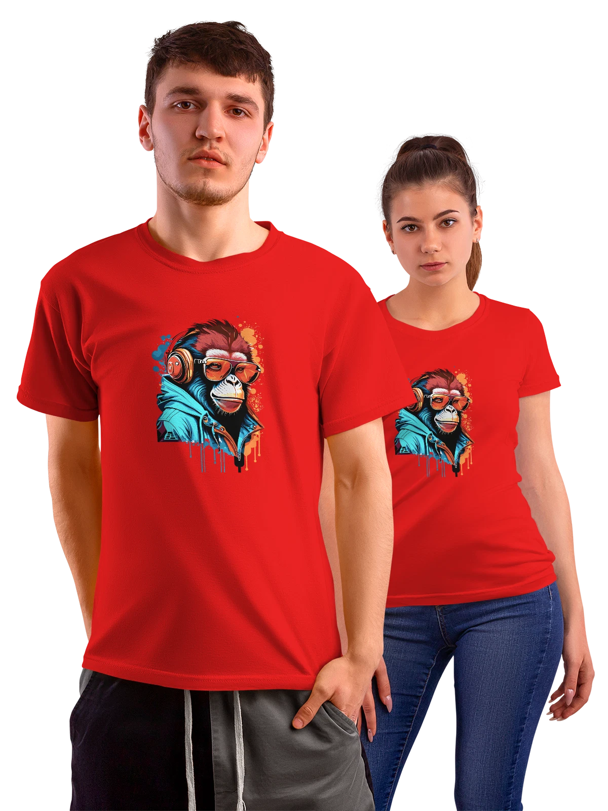 Футболка Обезьяна Monkey мультфильм музыка диджей красная с принтом — яркие цвета — Красная, фото 1