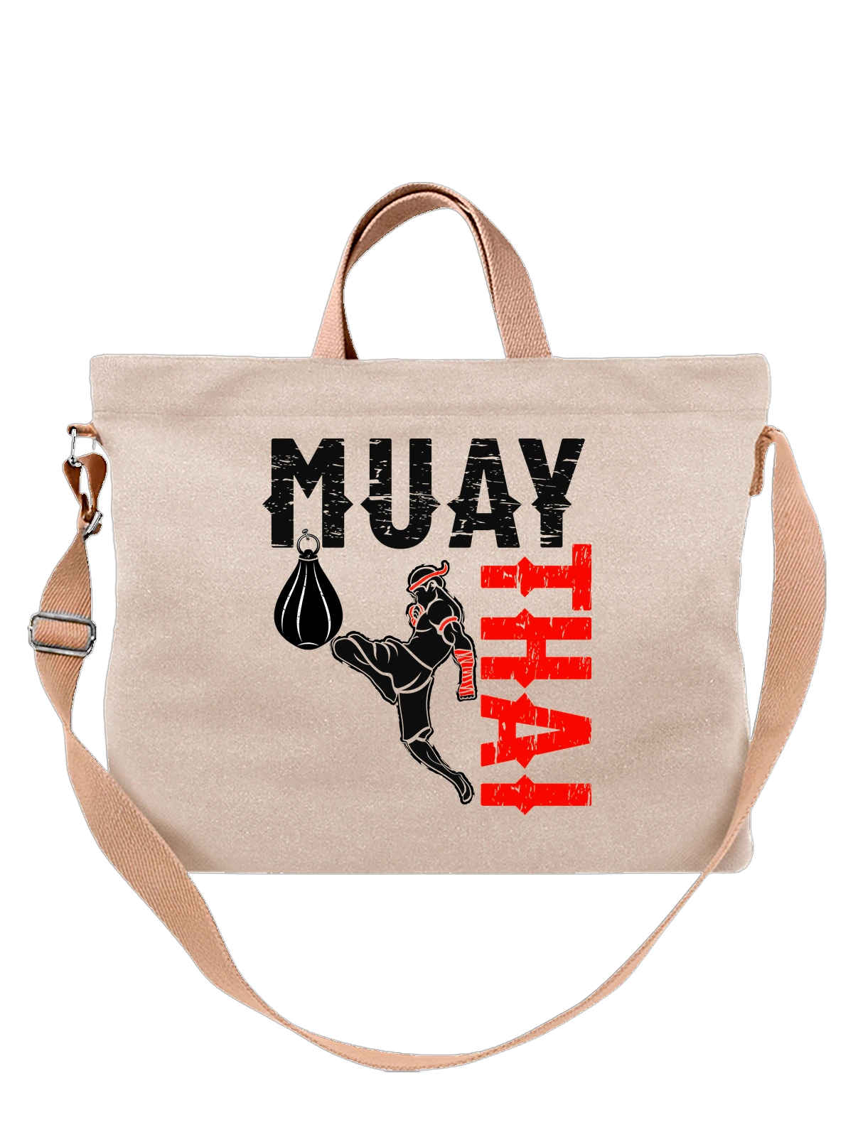 Сумка Надпись muay thai белая с принтом — подарок бойцу — Белая, фото 1
