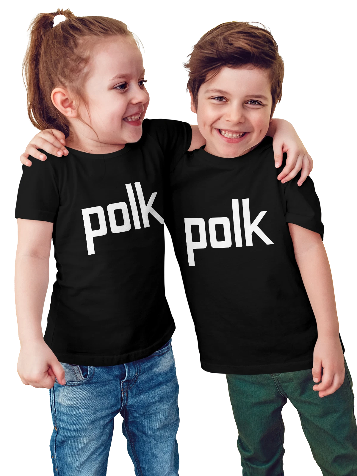 Футболка детская Polk чёрная с принтом — современная айдентика — Чёрная, фото 1