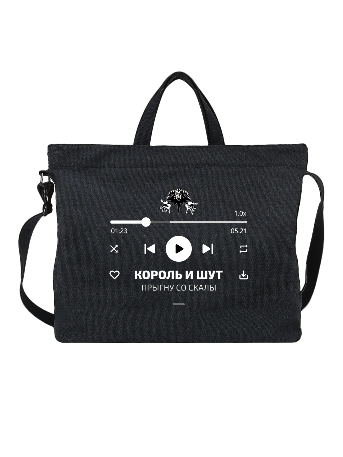 Сумка Король и Шут Прыгну со скалы чёрная с принтом — гитарная музыка — Чёрная, фото 1