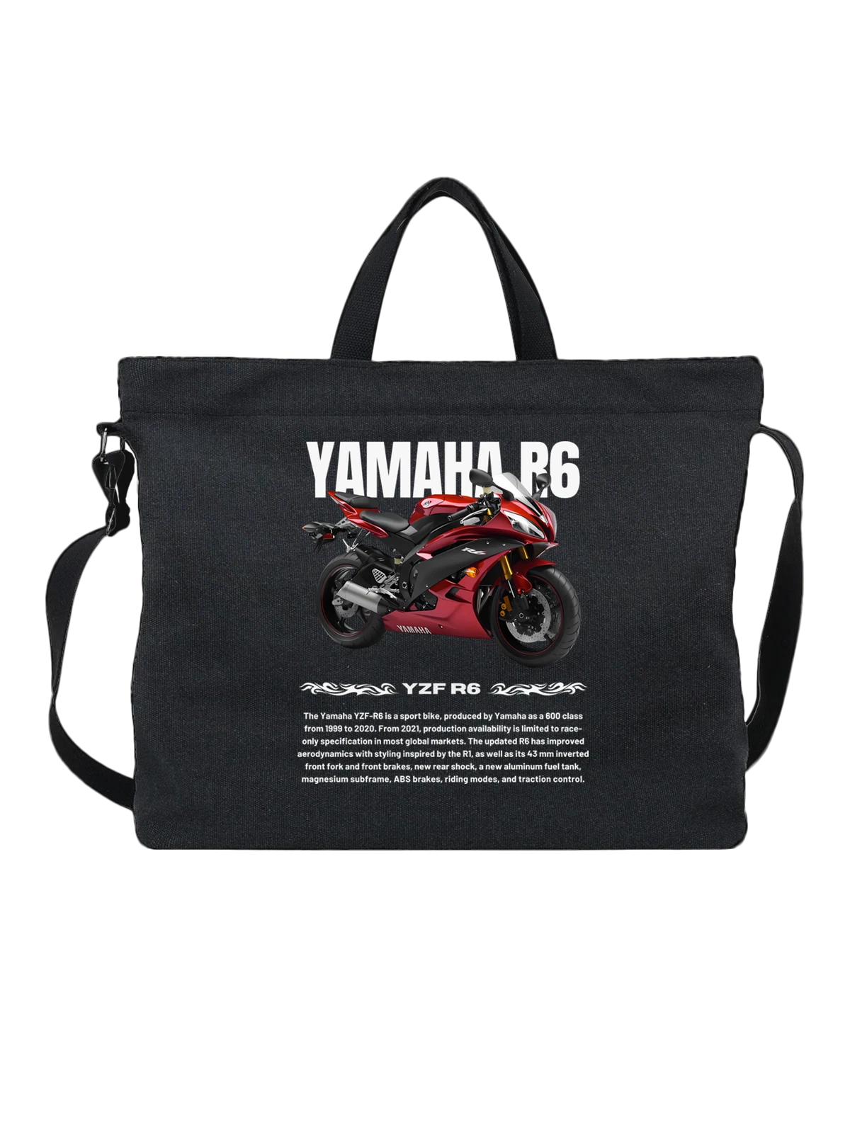 Сумка чёрная с принтом Красный спортбайк Yamaha R6 мотоцикл с — двухколесный транспорт — Чёрная, фото 1