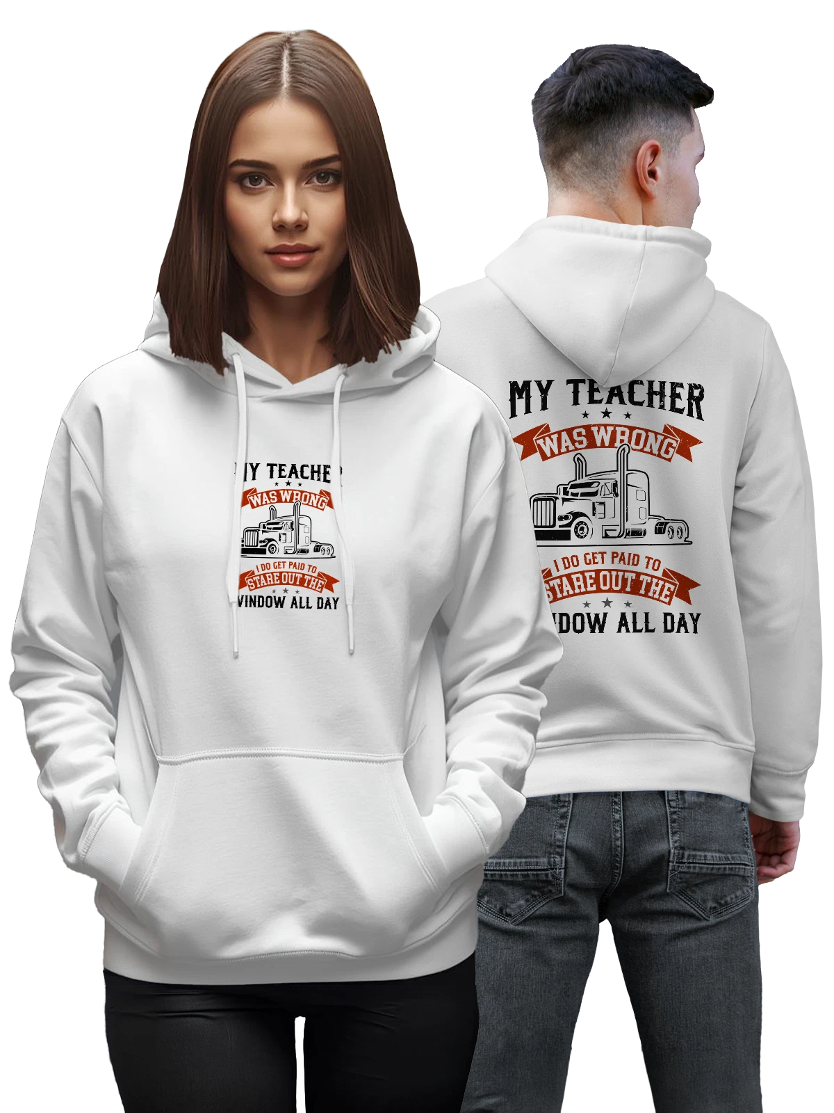 Худи Дальнобойщик прикол my teacher was wrong белое с принтом — дорога — Белая, фото 1