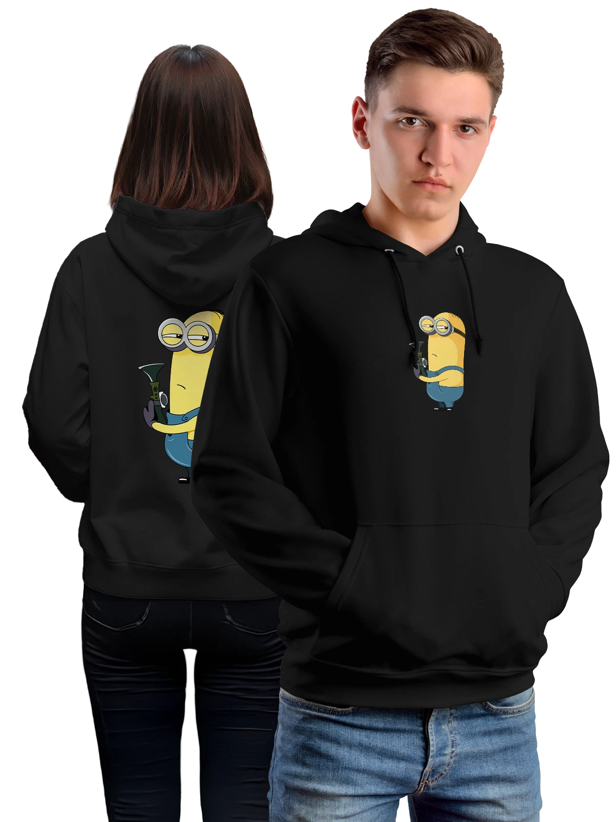 Худи с Миньоном Minions чёрное с принтом — желтый персонаж — Чёрная, фото 1