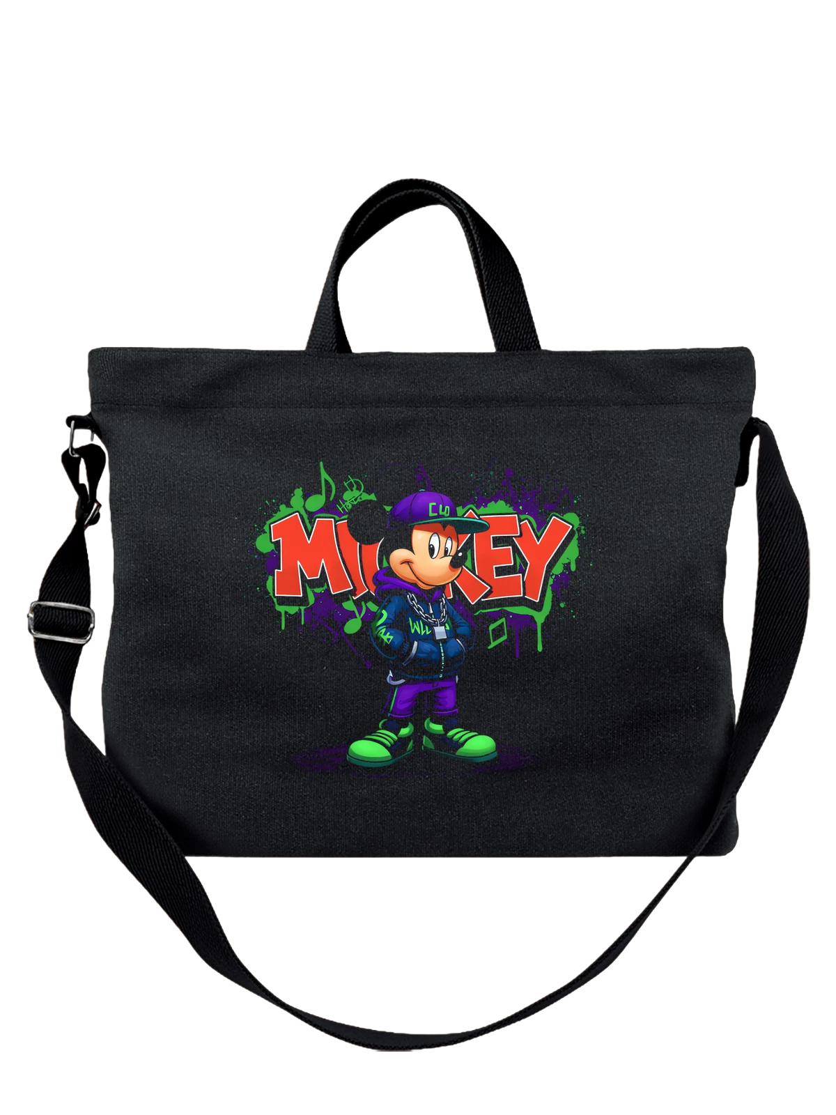 Сумка чёрная с принтом Микки Маус Mickey Mouse мультфильм уличный хип-хоп — кроссовки — Чёрная, фото 1