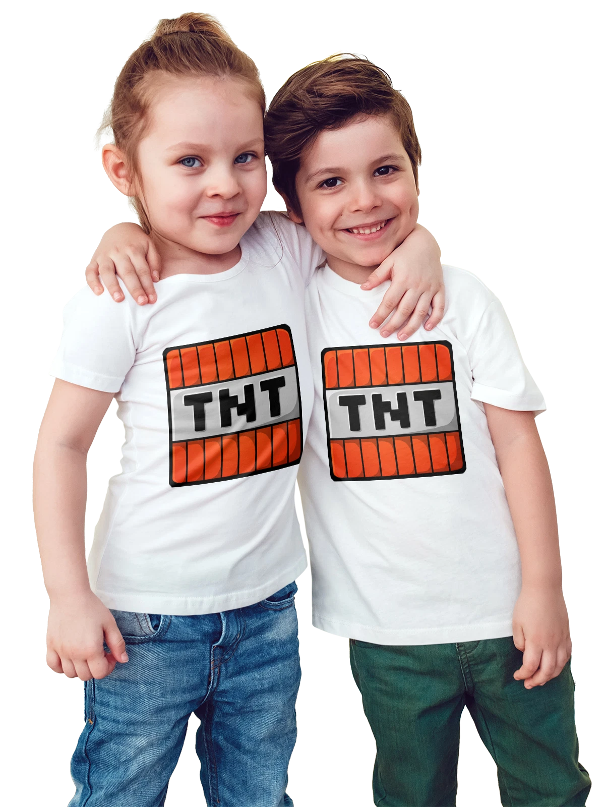 Футболка детская Логотип TNT оранжевый блок стильный белая с принтом — ретро стиль — Белая, фото 1