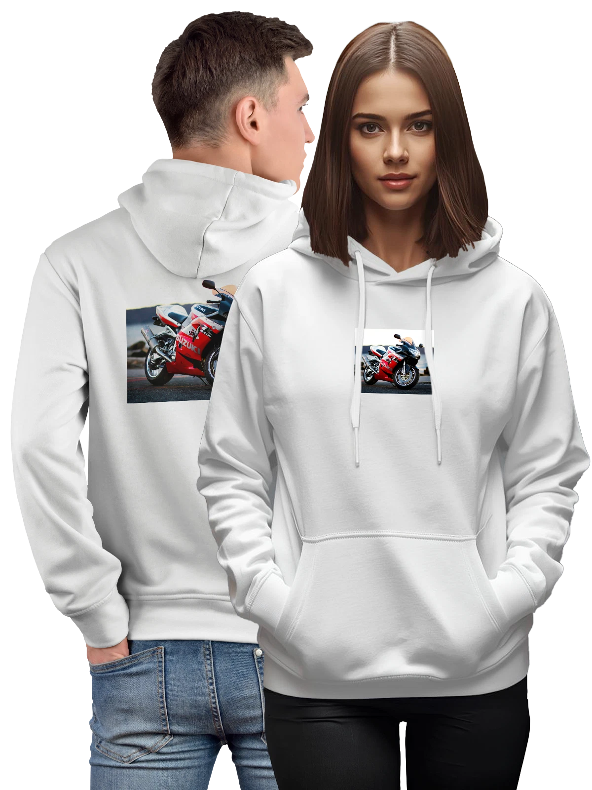 Худи Мотоцикл Suzuki moto белое с принтом — гонки на мотоциклах — Белая, фото 1