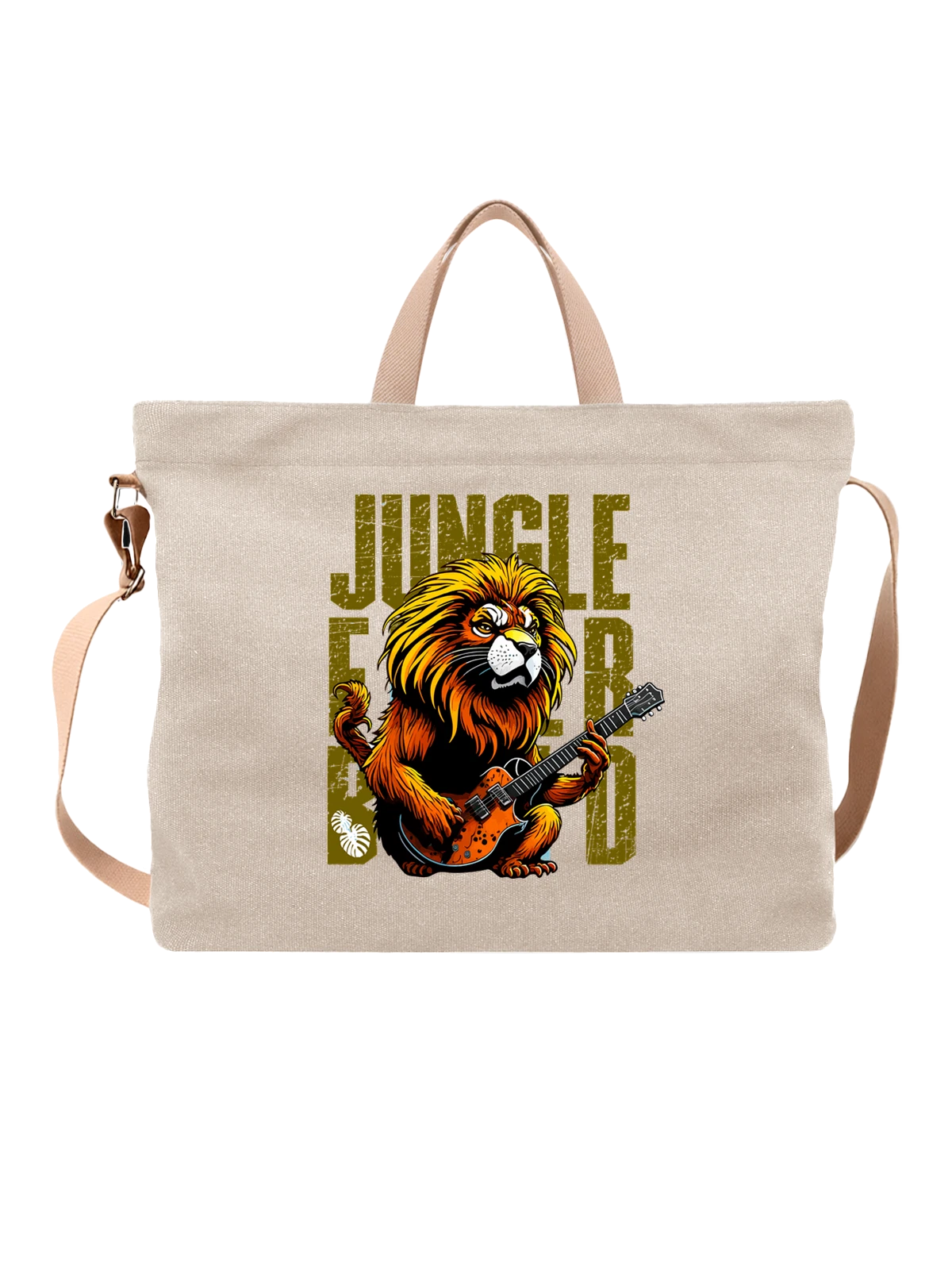 Сумка Лев с гитарой jungle белая с принтом — животный мир — Белая, фото 1