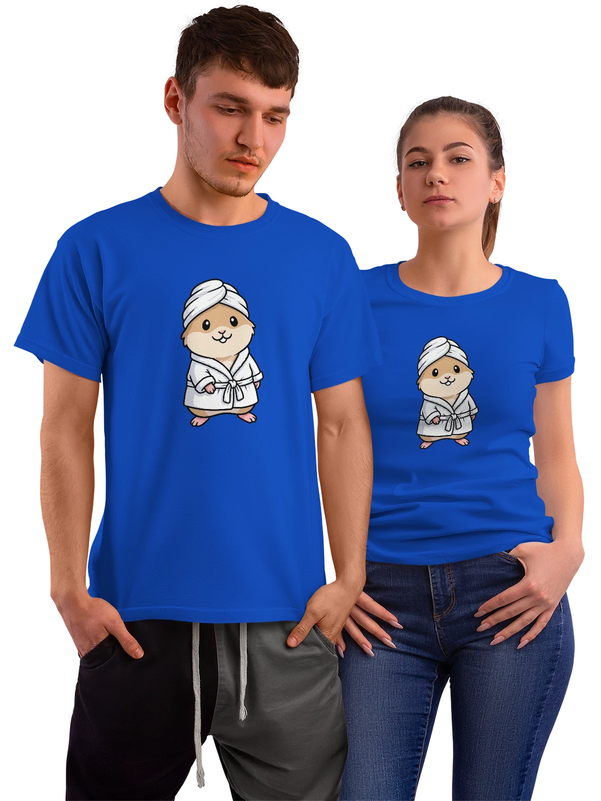 Футболка Милый хомяк в белом халате и тюрбане синяя с принтом — cute hamster — Синяя, фото 1