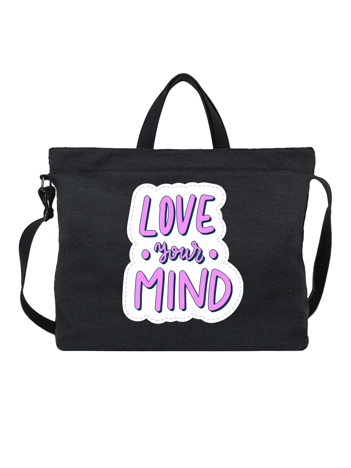 Сумка Надпись Love your Mind чёрная с принтом — принт на одежду — Чёрная, фото 1