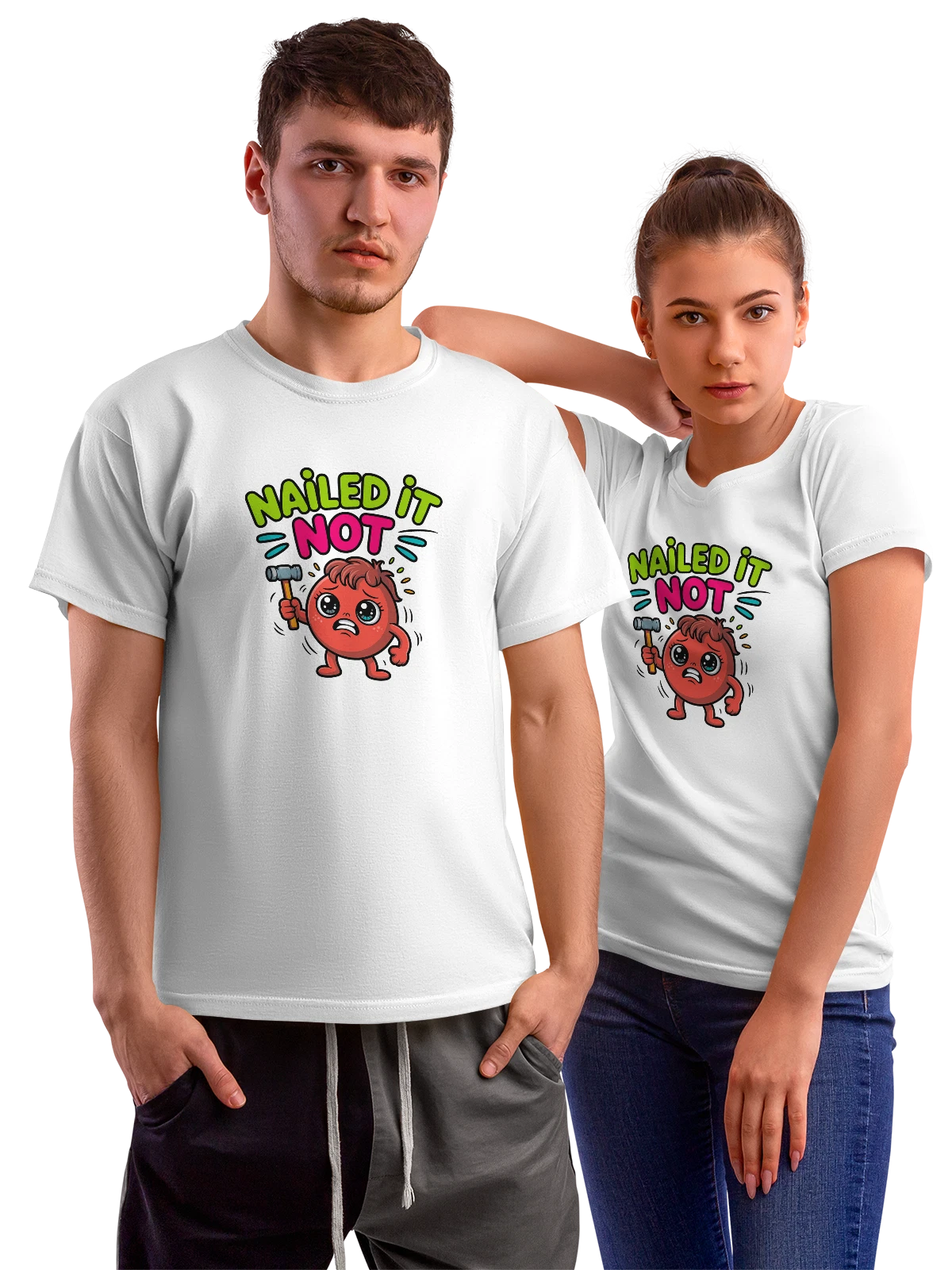 Футболка Грустный красный мяч с молотком и текстом белая с принтом — иллюстрация — Белая, фото 1