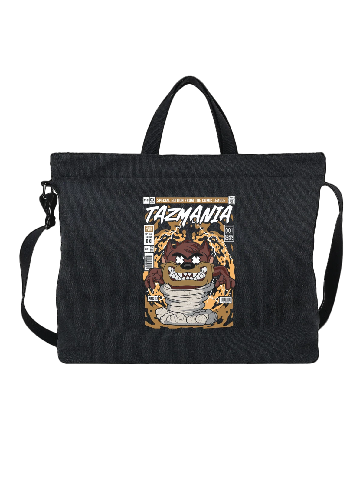 Сумка чёрная с принтом Tasmanian devil мультяшный Азмания — бинты — Чёрная, фото 1