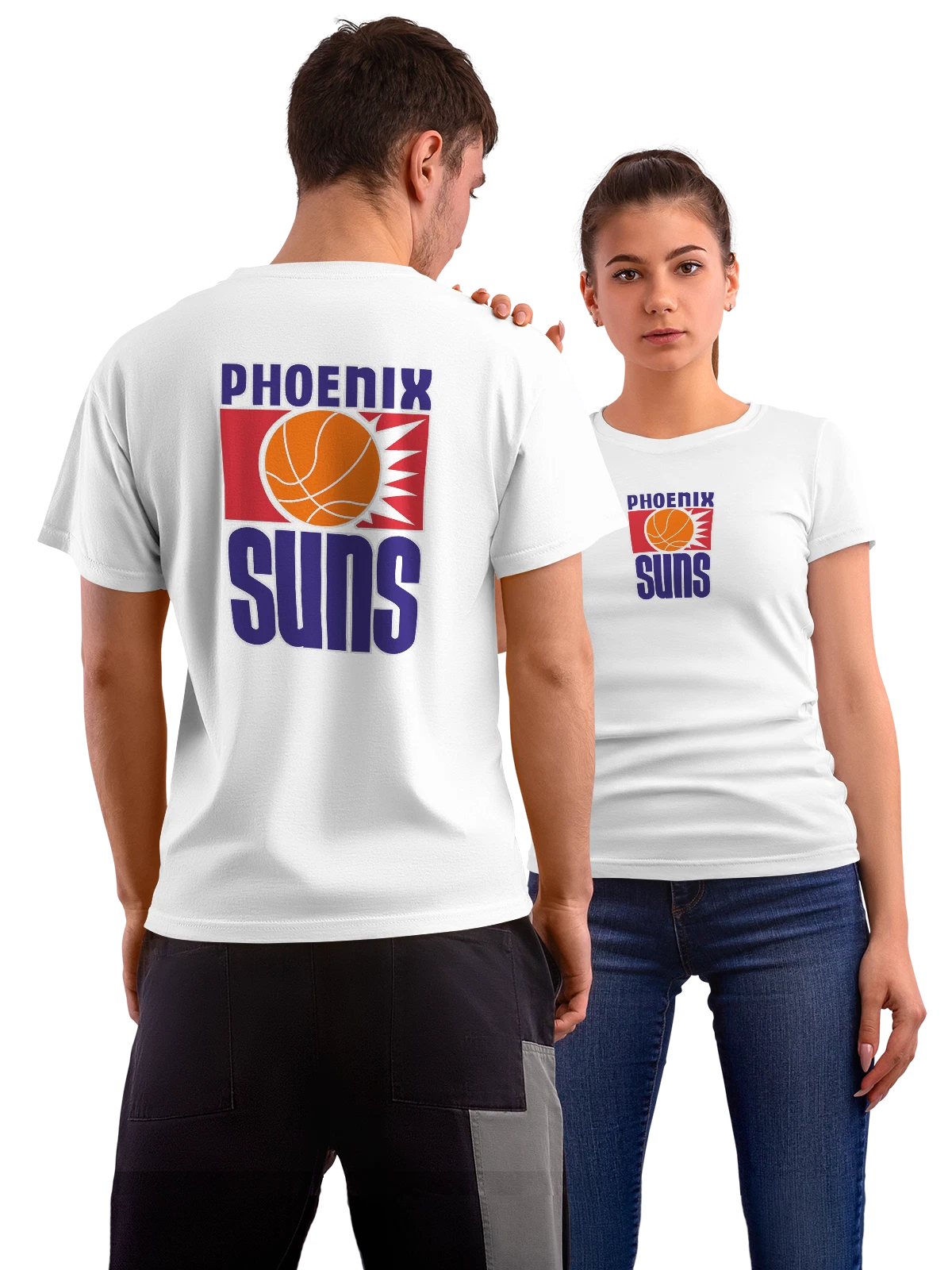 Футболка Phoenix Suns с баскетбольным мячом и логотипом белая с принтом на спине — баскетбол — Белая, фото 1