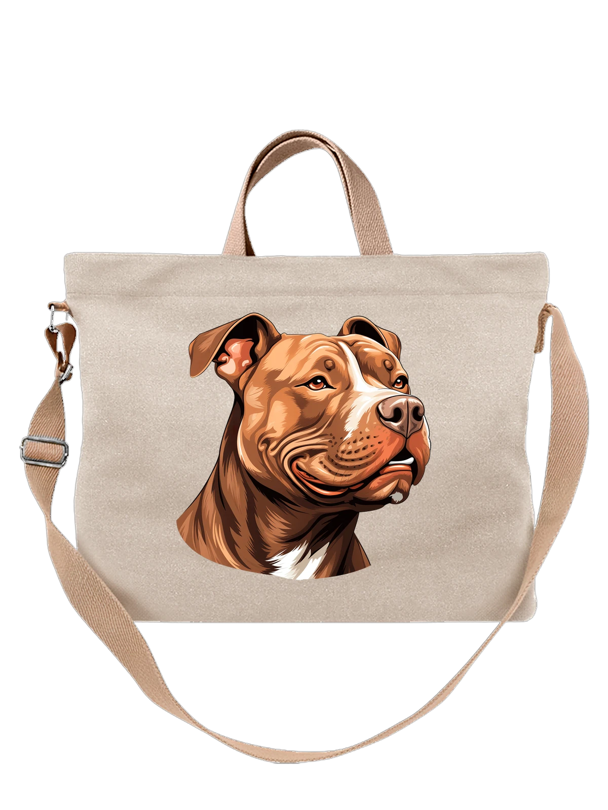 Сумка бежевая с принтом Pit bull коричневый профильный портрет — белая грудь — Бежевая, фото 1