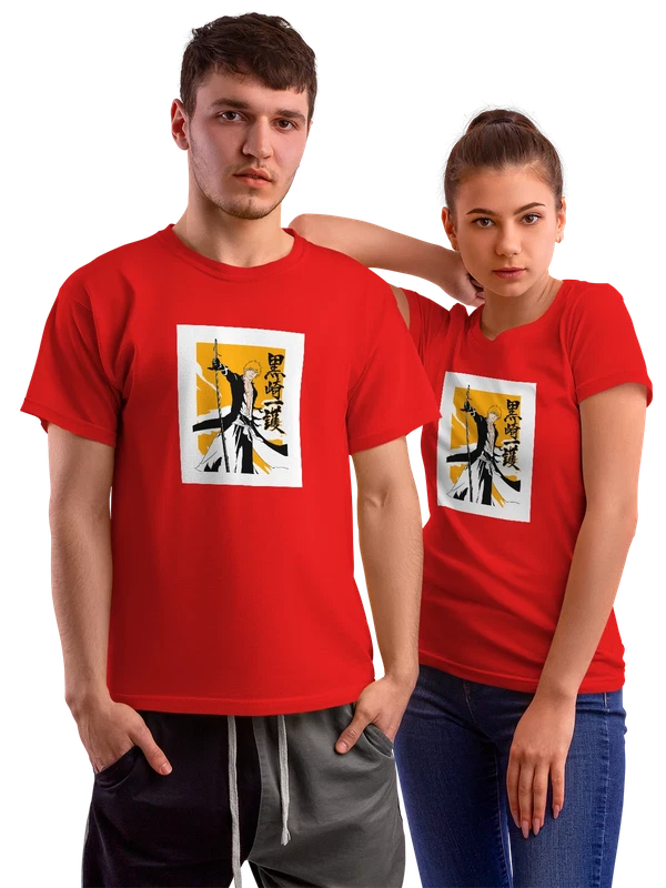 Футболка Ичиго Куросаки с копьём и оранжевым фоном — Красная, фото 1