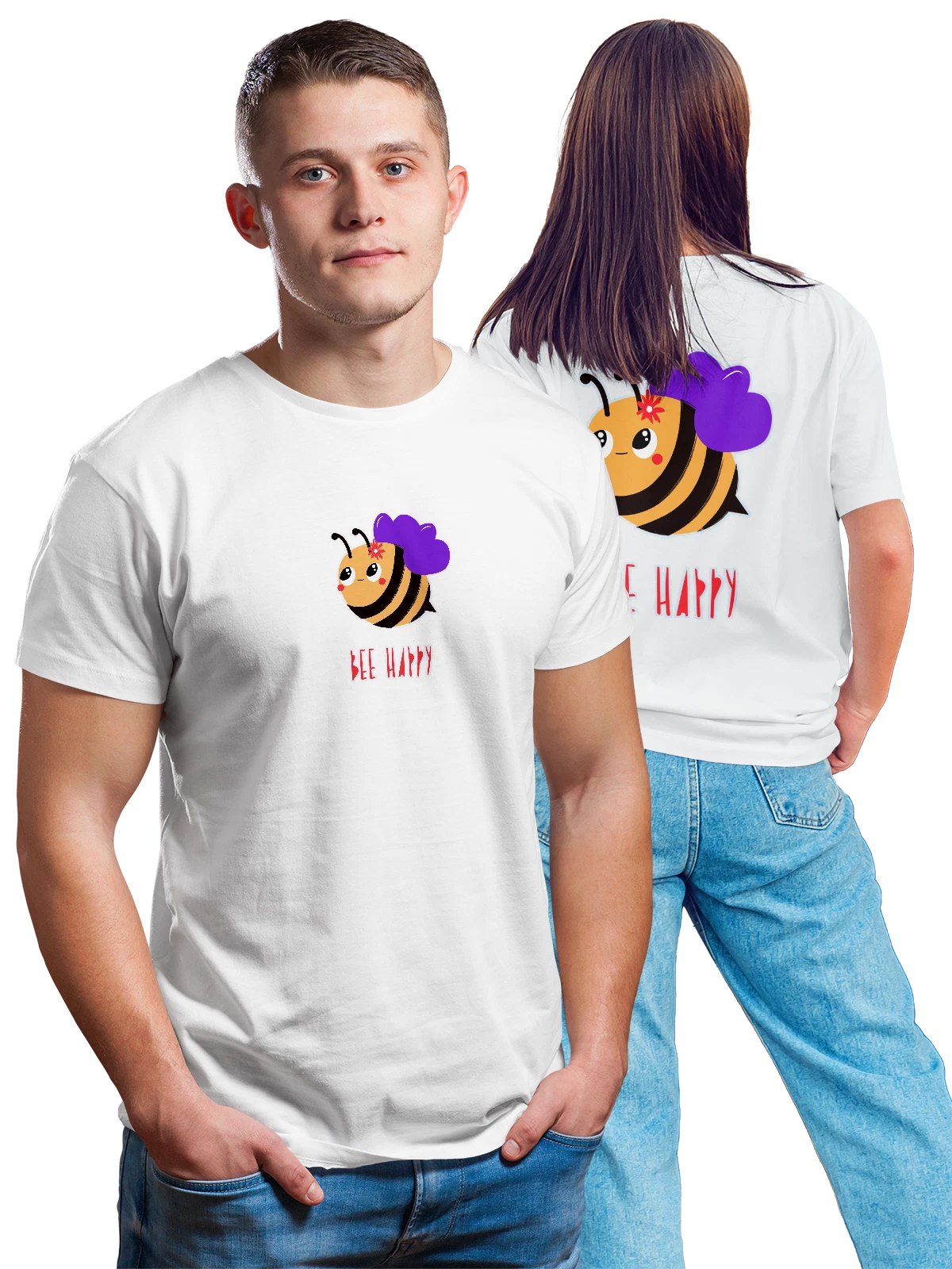 Футболка Пчела bee happy белая с принтом на спине — подарок любителю природы — Белая, фото 1