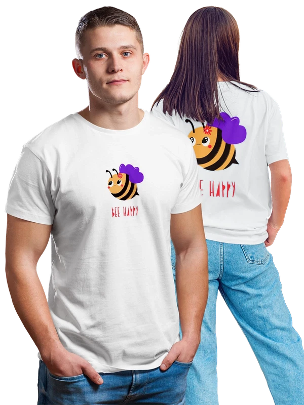Футболка пчела bee happy — Белая, фото 1