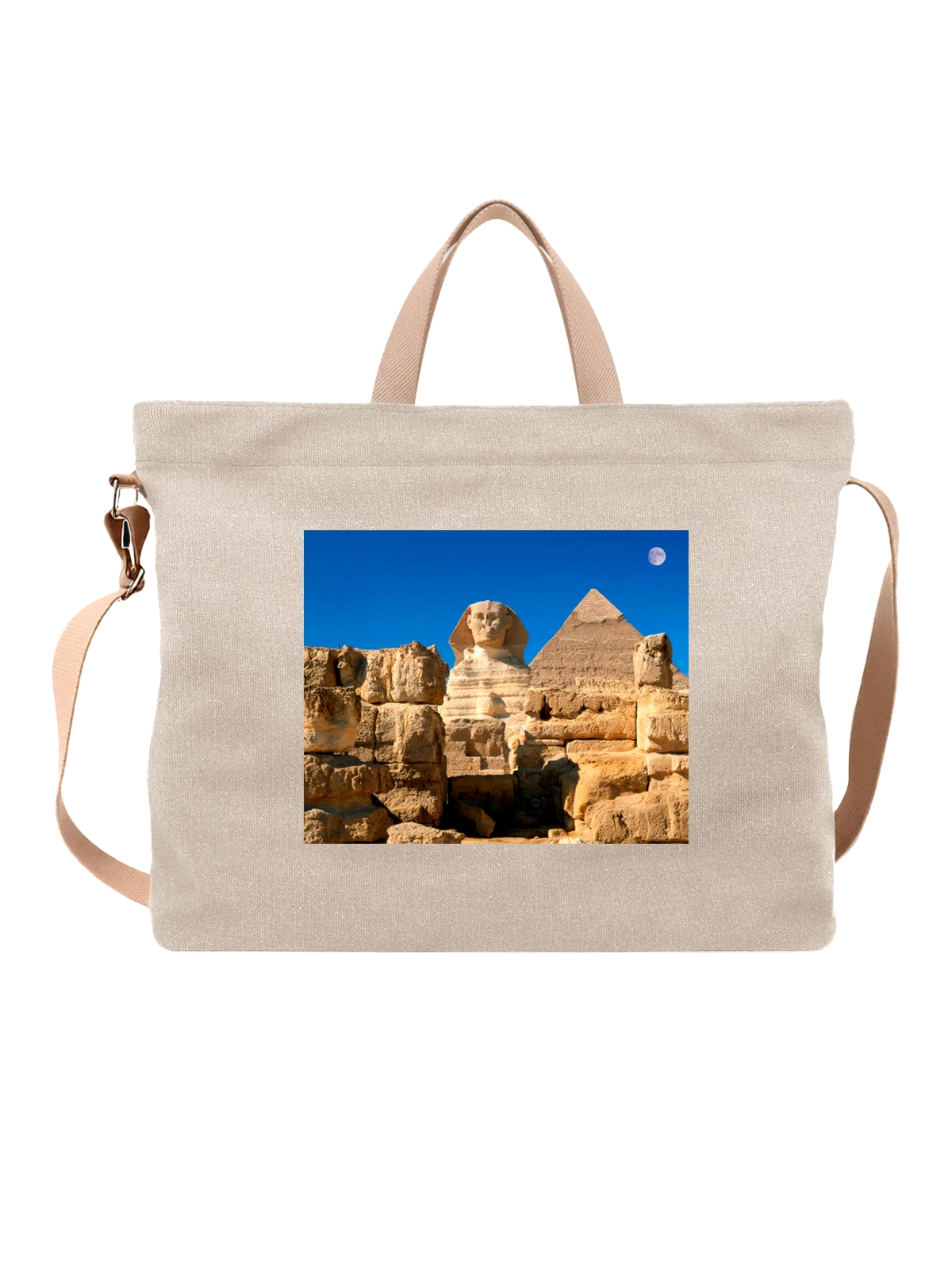Сумка бежевая с принтом Страна атмосферная Great Sphinx Chephren — путешествия по городам — Бежевая, фото 1