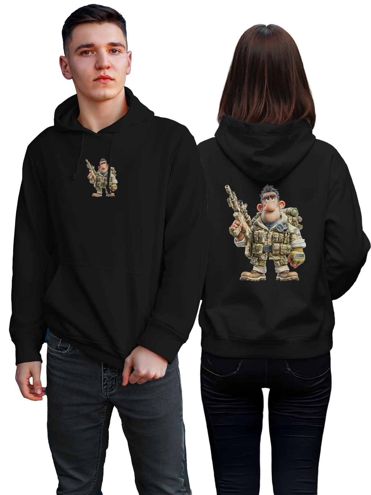 Худи Солдат в камуфляже с винтовкой и очками чёрное с принтом — армия — Чёрная, фото 1