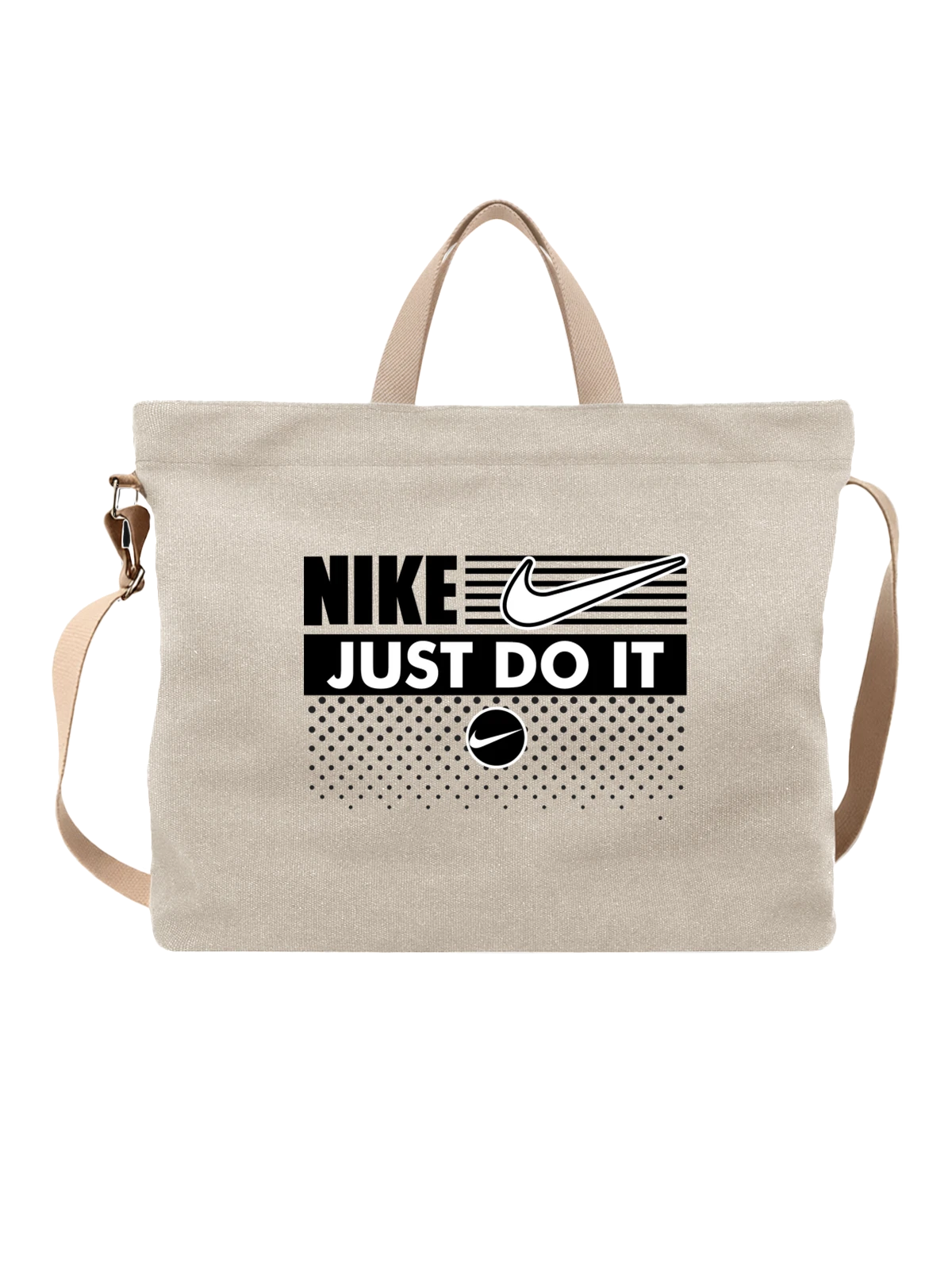 Сумка Nike Just Do It с крупным белым логотипом белая с принтом — спортивный бренд — Белая, фото 1