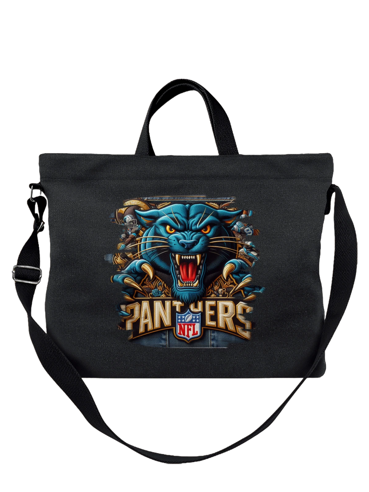 Сумка Пантера Carolina Panthers NFL с эмблемой чёрная с принтом — логотип — Чёрная, фото 1