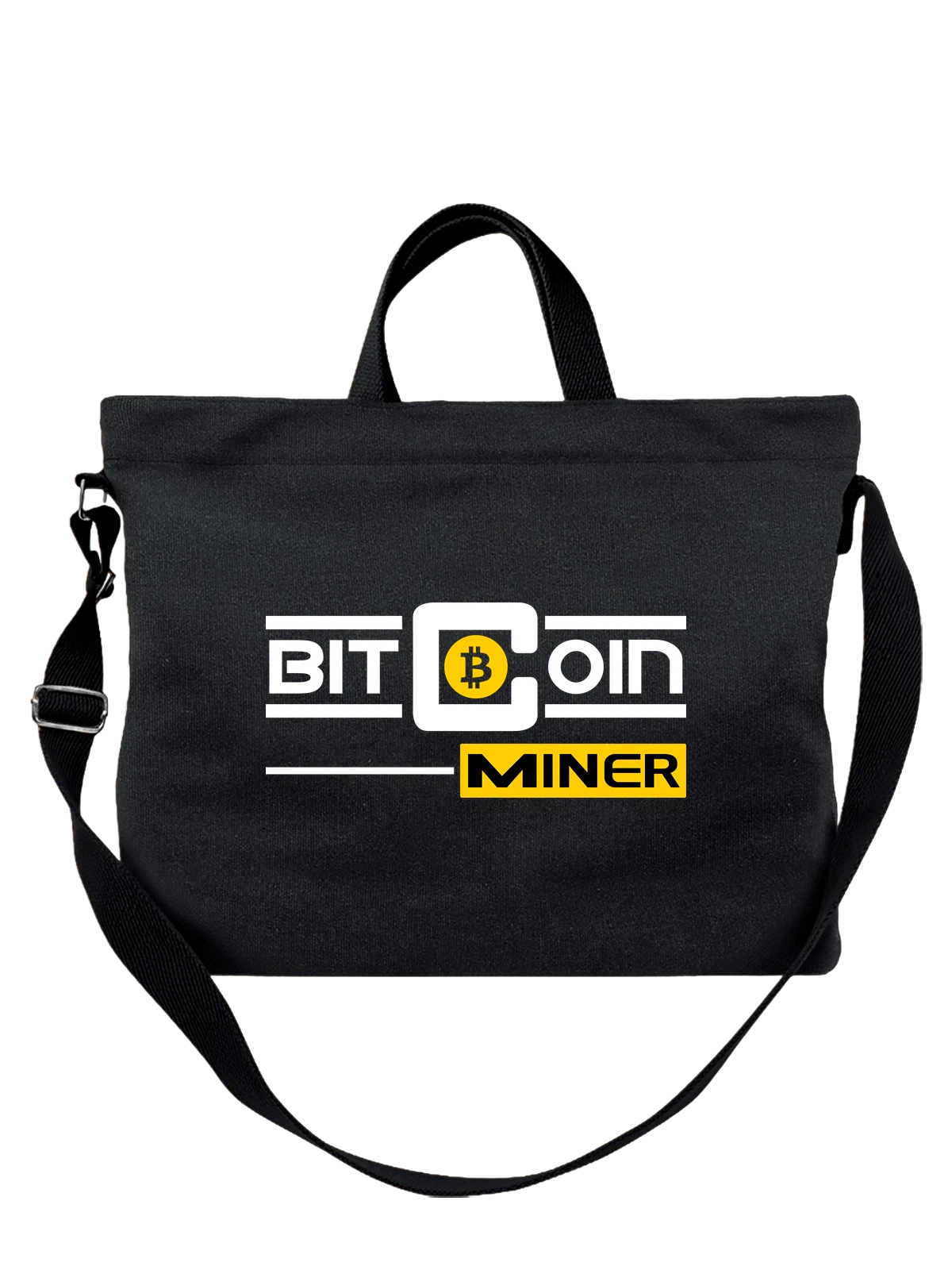 Сумка Биткоин bitcoin miner чёрная с принтом — подарок криптоэнтузиасту — Чёрная, фото 1