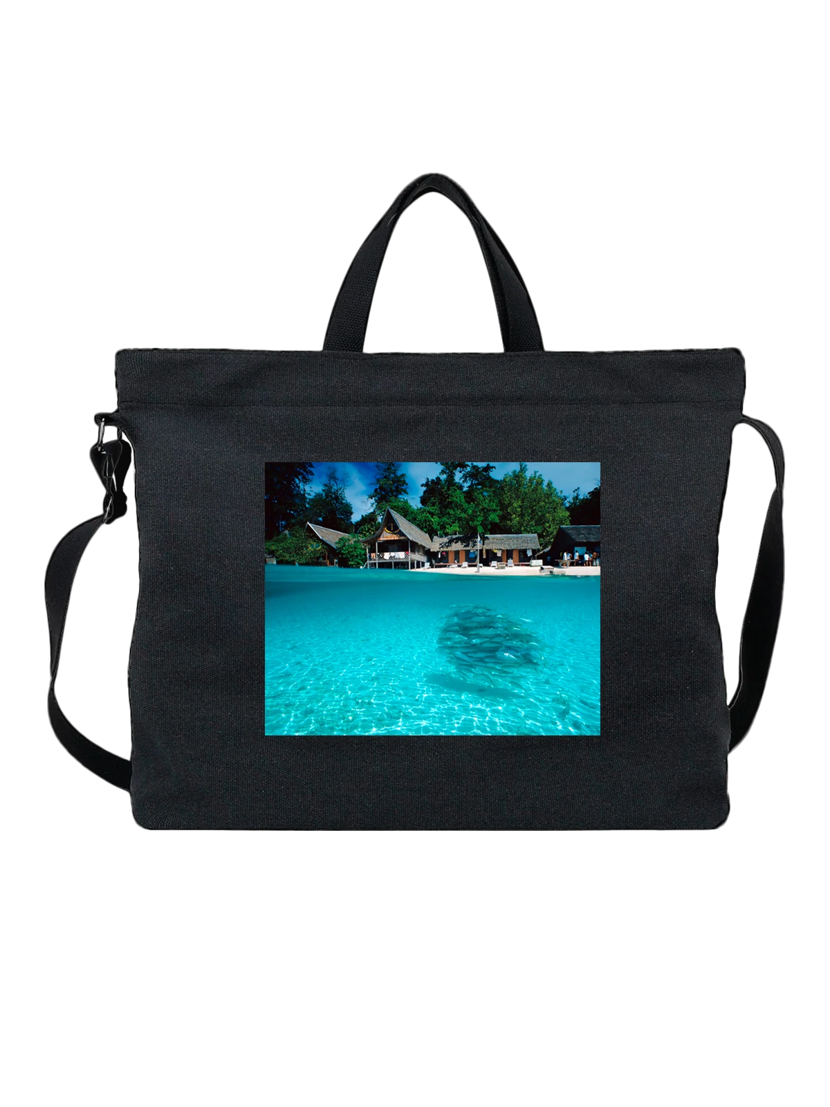 Сумка чёрная с принтом Страна Split View Sipadan Island Borneo — путешествия по городам — Чёрная, фото 1