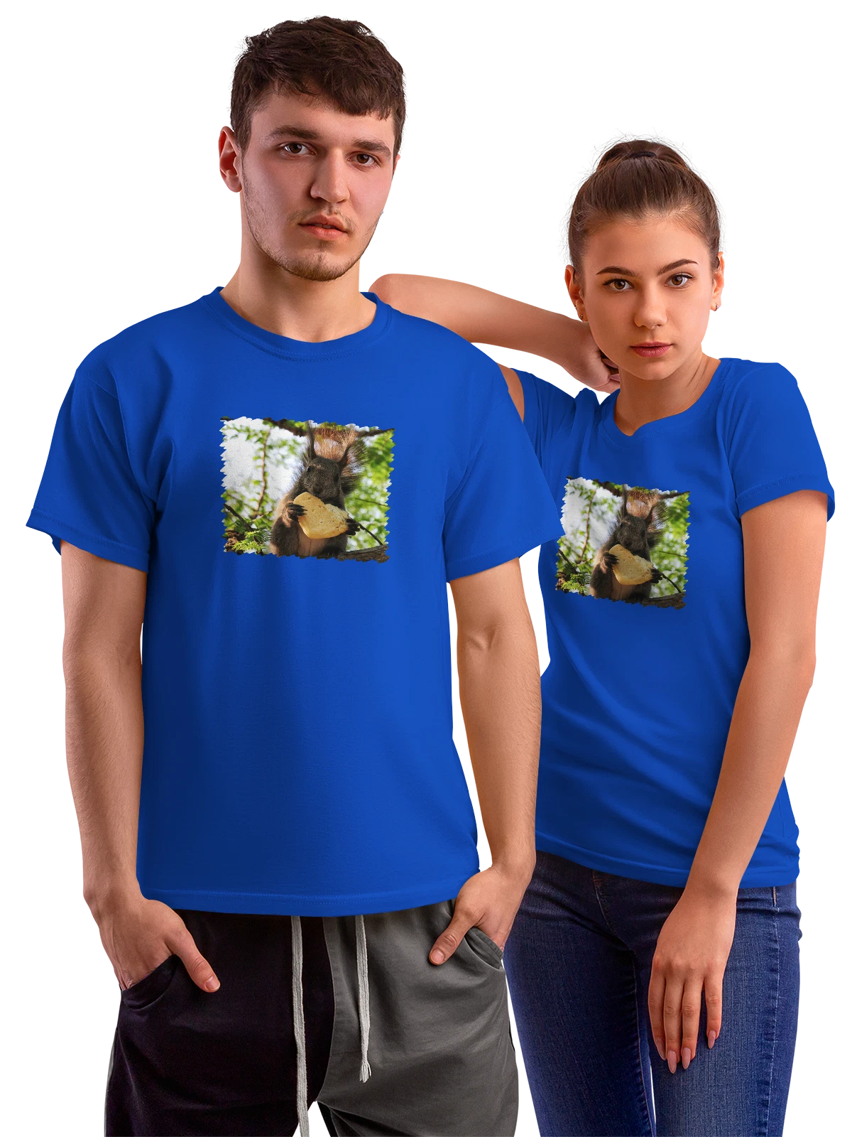 Футболка Животные Squirrel eating a cookie синяя с принтом — подарок зоолюбителю — Синяя, фото 1