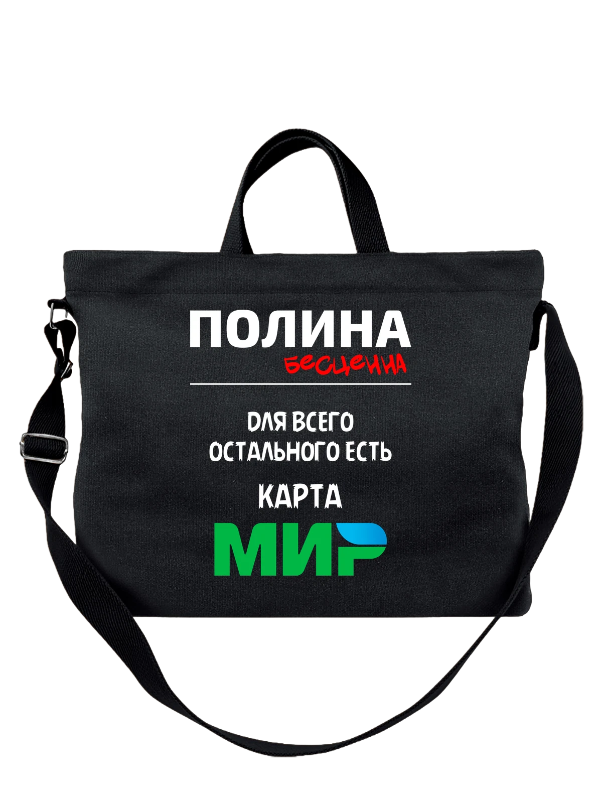 Сумка с именем Полина Поля чёрная с принтом — надпись с именем — Чёрная, фото 1