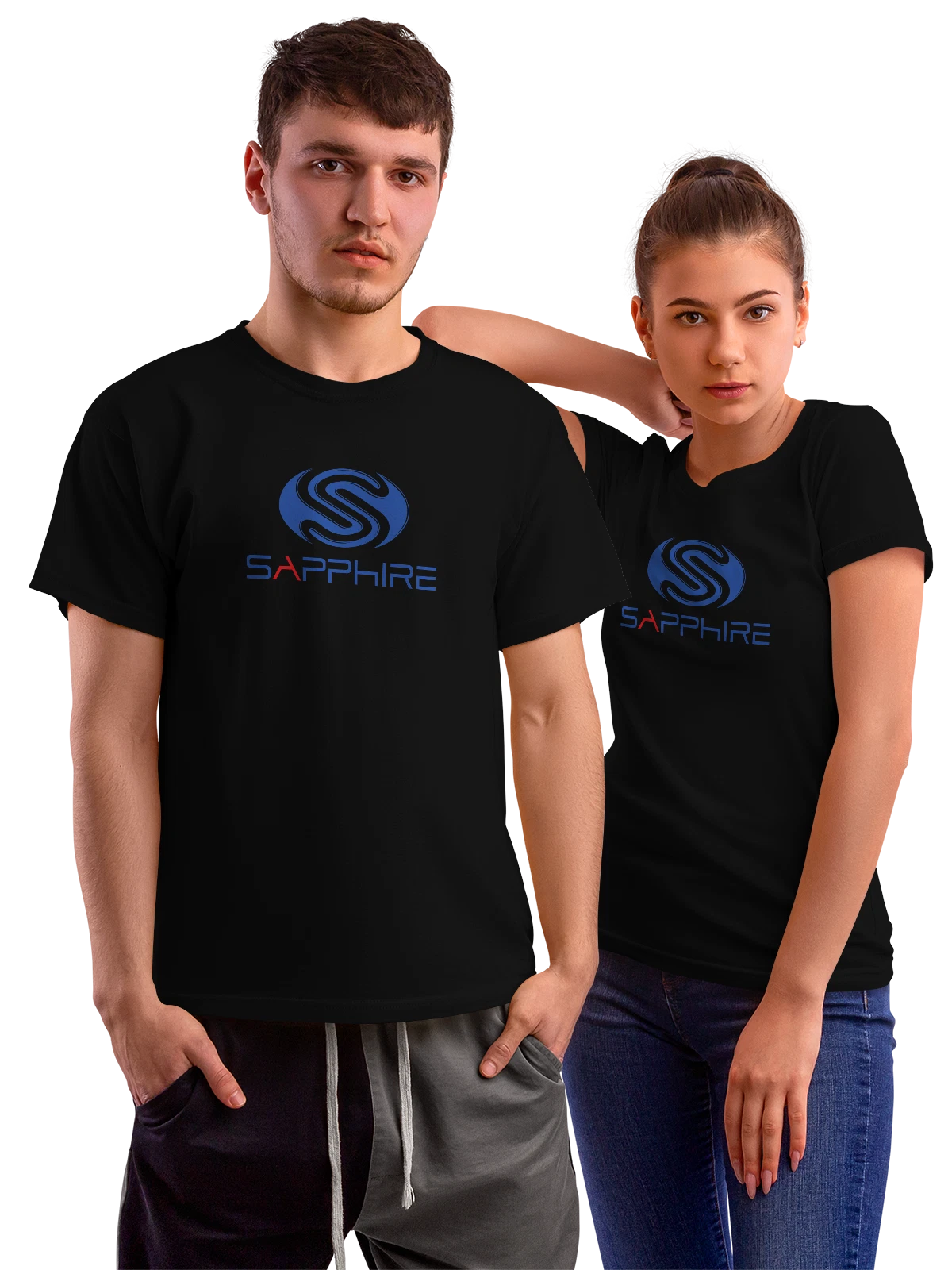 Футболка Sapphire чёрная с принтом — современная айдентика — Чёрная, фото 1