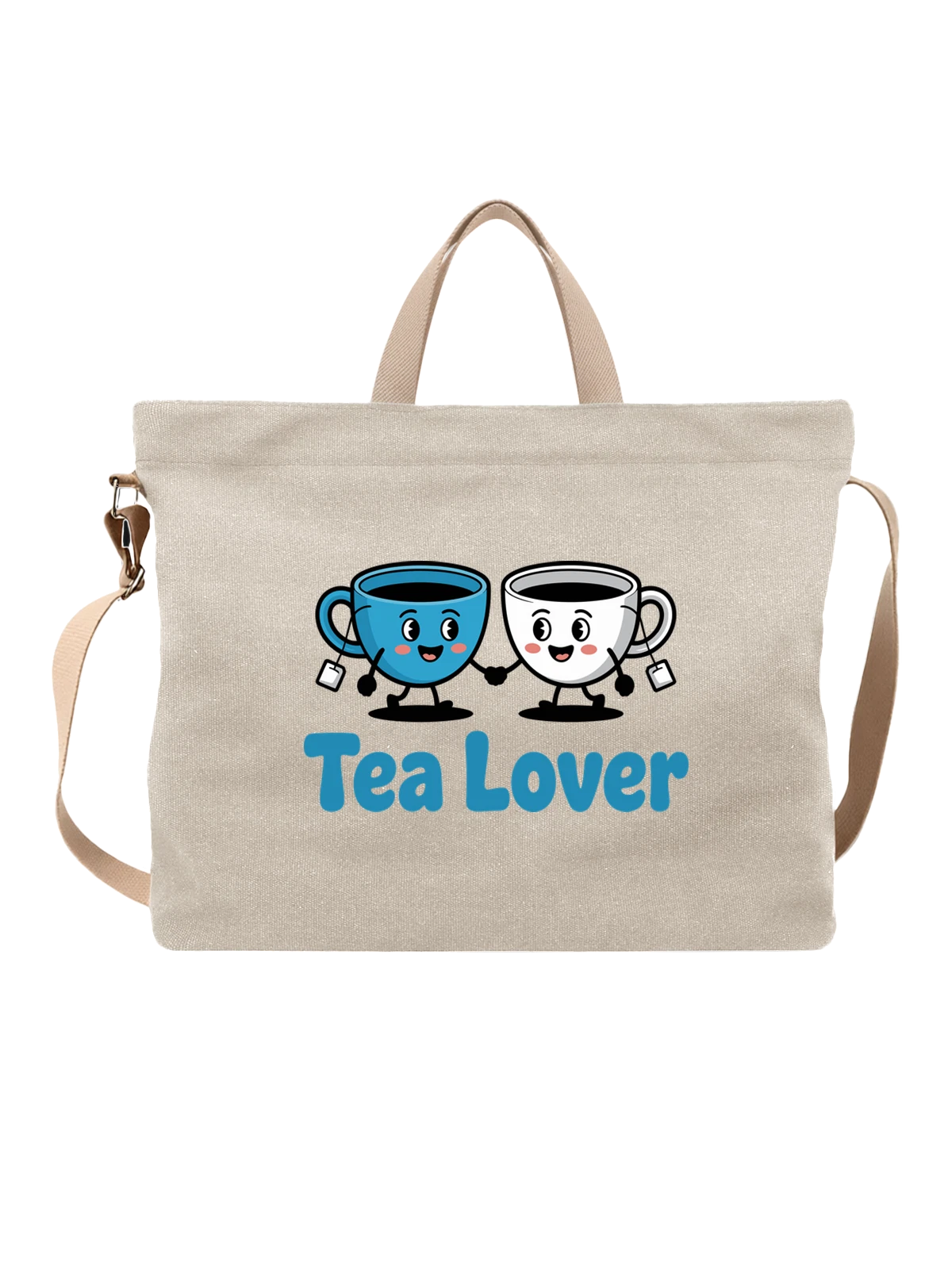 Сумка бежевая с принтом с парными чашками Tea Lover и чаем — чайная тема — Бежевая, фото 1