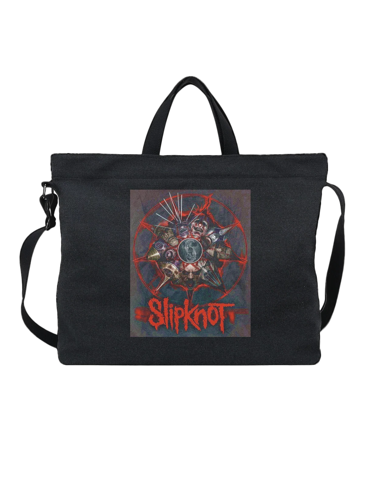 Сумка Slipknot с красным логотипом и звездой чёрная с принтом — арт для одежды — Чёрная, фото 1
