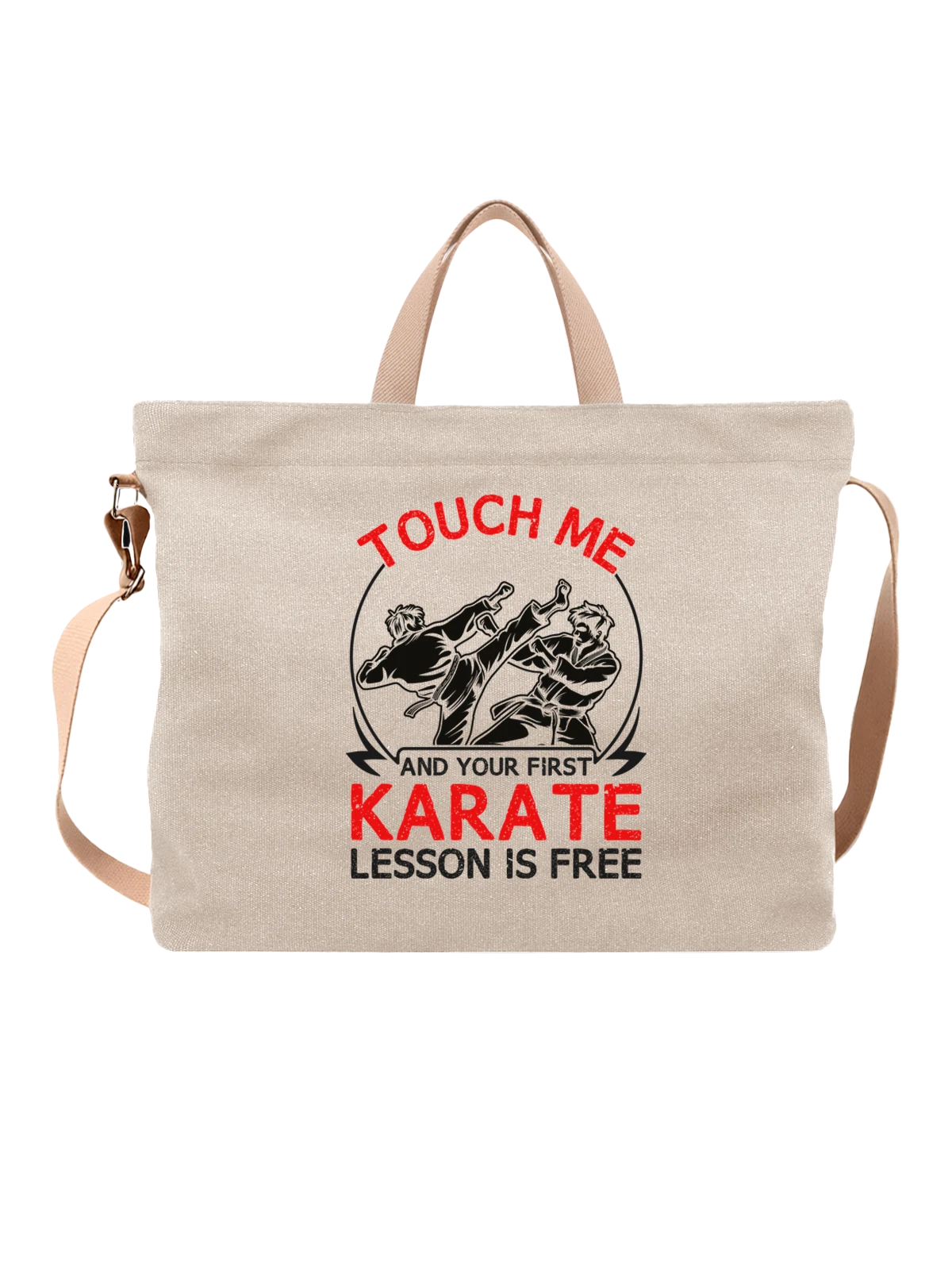 Сумка Карате first karate lesson is free белая с принтом — подарок бойцу — Белая, фото 1