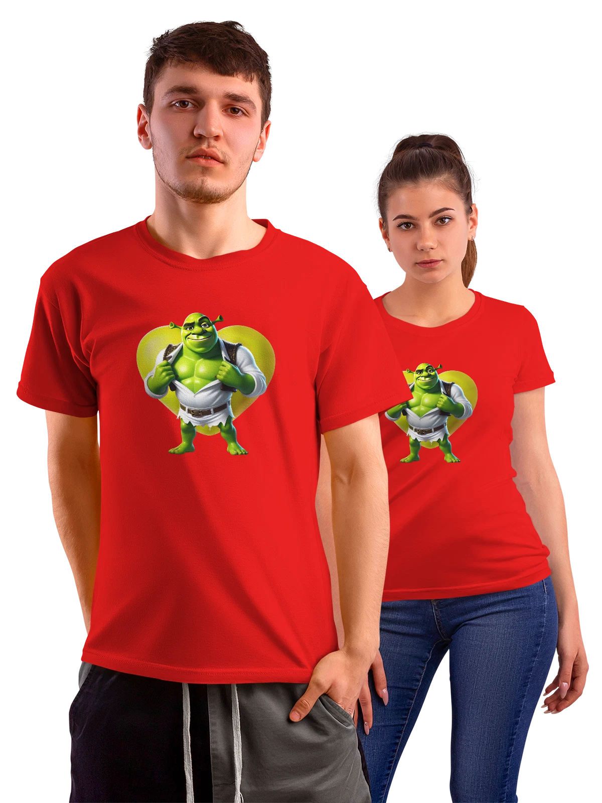 Футболка со Шреком Shrek сердечко красная с принтом — парный образ — Красная, фото 1