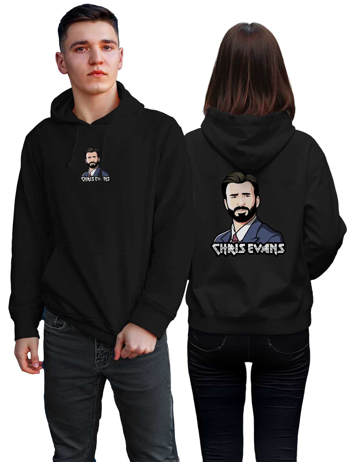 Худи Chris Evans Крис Эванс чёрное с принтом — авторская графика — Чёрная, фото 1