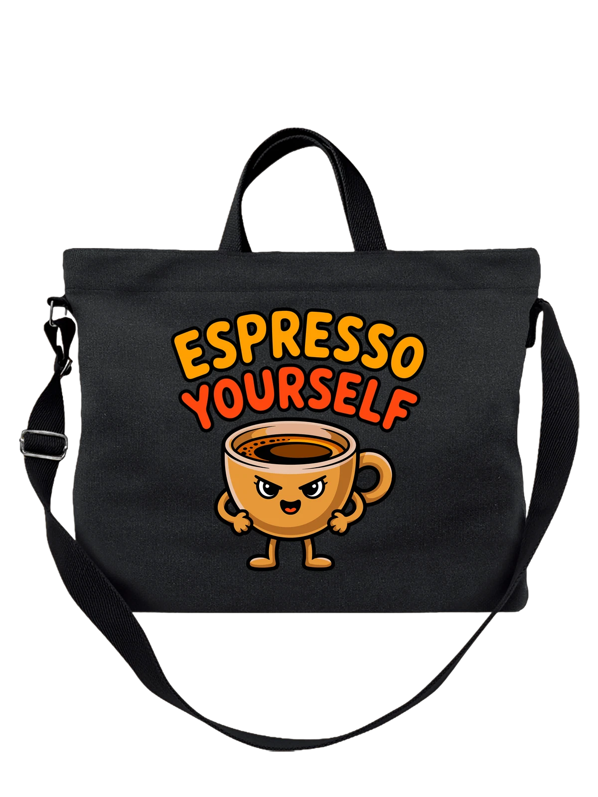 Сумка чёрная с принтом с чашкой кофе Espresso Yourself — coffee mug illustration — Чёрная, фото 1