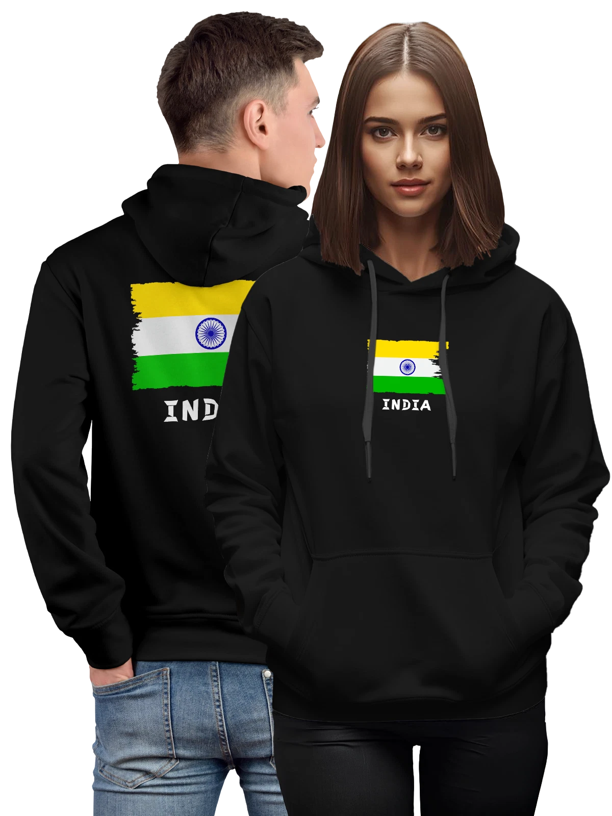 Худи с флагом Индии India чёрное с принтом — национальная символика — Чёрная, фото 1