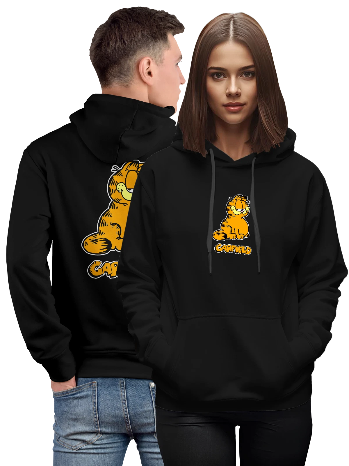 Худи с Гарфилдом чёрное с принтом — футболка подростку — Чёрная, фото 1