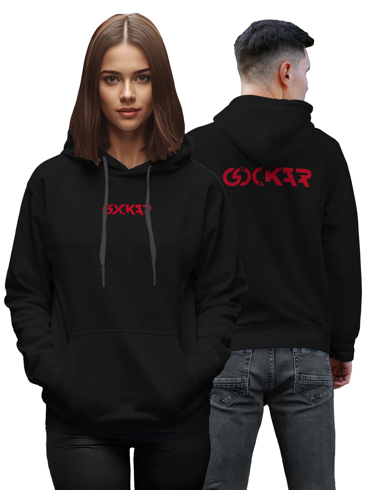 Худи Gockar чёрное с принтом — динамичный вордмарк — Чёрная, фото 1